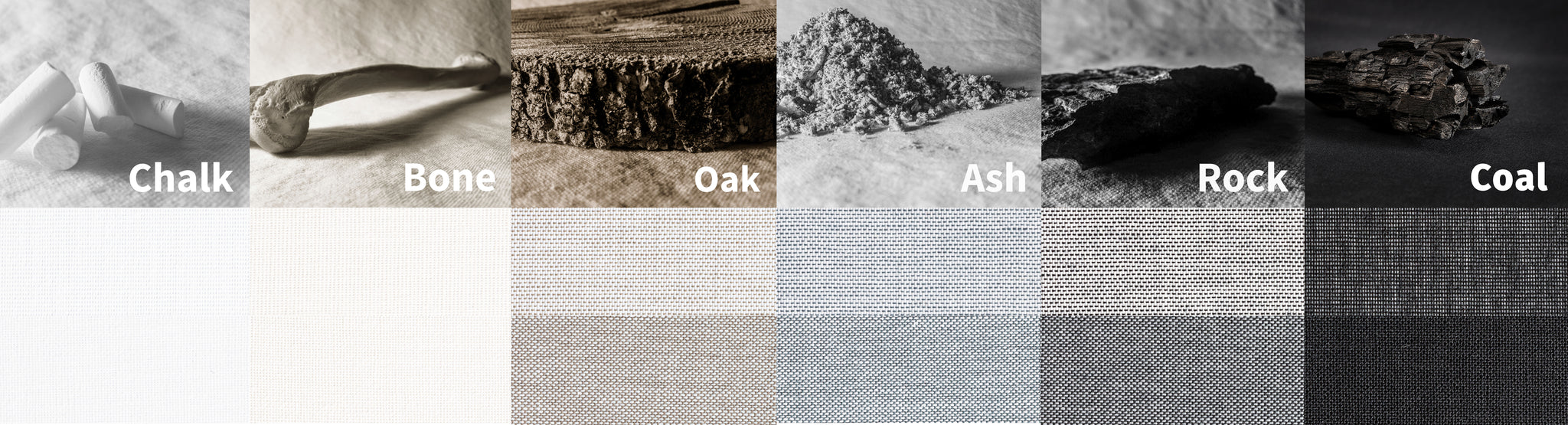 SQUID opaque kleuren: Chalk, Stone, Linen, Ash, Rock en Coal